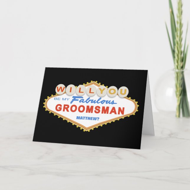 Will You Be My Groomsman Las Vegas Sign Card (Front)