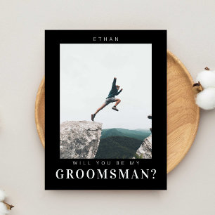 Will you be my Groomsman Minimal Photo Modern Dark Postcard