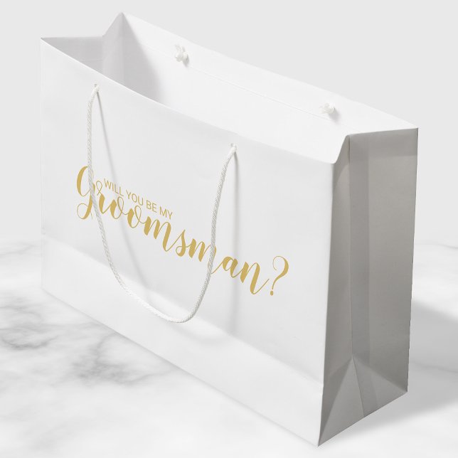 Will You Be My Groomsman? Modern Script Gold Large Gift Bag (Creator Uploaded)