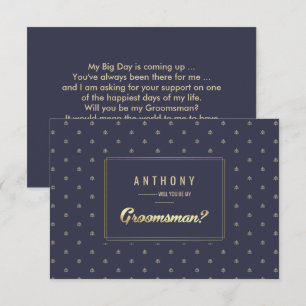 Will you be my Groomsman? Navy Blue Gold Invitation