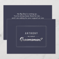 Will you be my Groomsman? Navy Blue Silver Wedding
