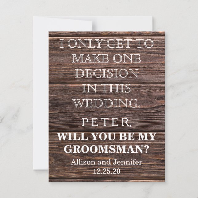 Will you be my Groomsman? Personalised Invitation (Front)