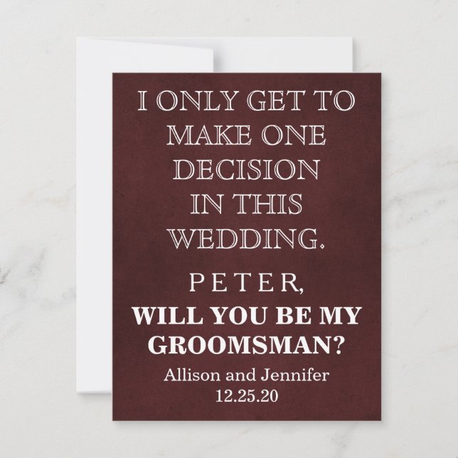 Will you be my Groomsman? Personalised Invitation (Front)