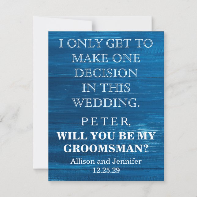 Will you be my Groomsman? Personalised Invitation (Front)
