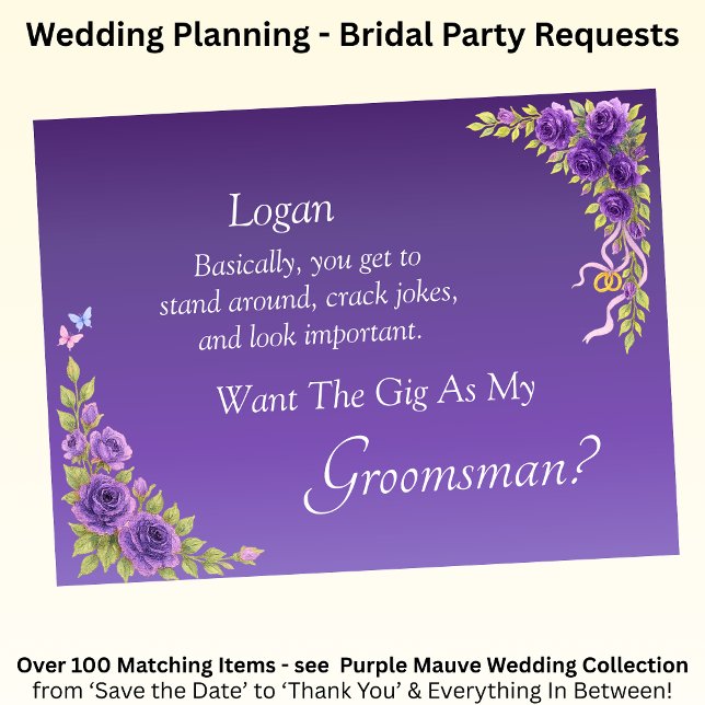 Will You Be My Groomsman? Purple Mauve Flowers (Creator Uploaded)