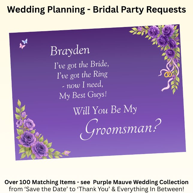 Will You Be My Groomsman?  Purple Mauve Flowers (Creator Uploaded)