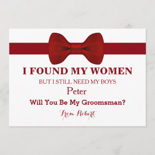 Will You Be My Groomsman Red Bow Tie Invitation