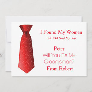 Will You Be My Groomsman Red & White Tie Invitation