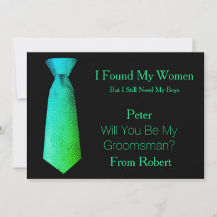 Will You Be My Groomsman Teal & White Tie Invitation