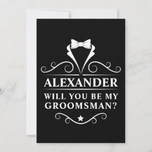 Will You Be My Groomsman Tuxedo Tie Black