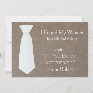 Will You Be My Groomsman white & Black Tie Invitation