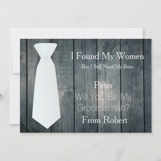 Will You Be My Groomsman white Tie Wooden Invitati Invitation (Front)