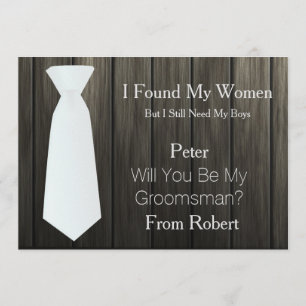 Will You Be My Groomsman white Tie Wooden Invitation