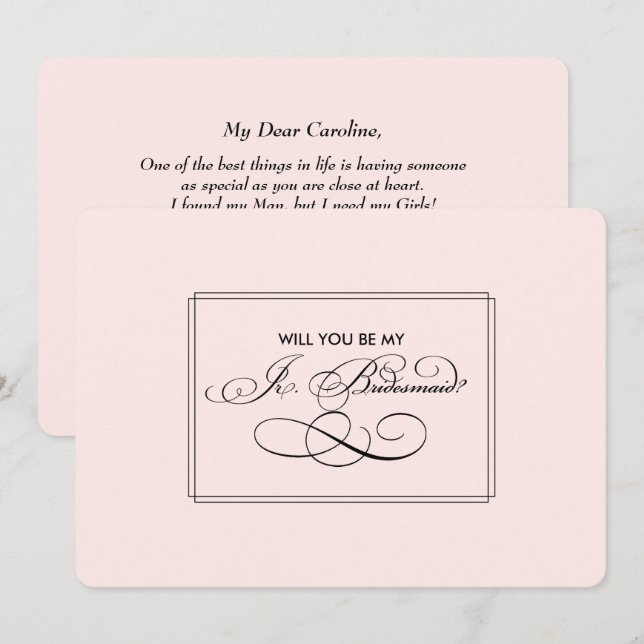 Will you be my Jr. Bridesmaid? Elegant Blush Pink Invitation (Front/Back)