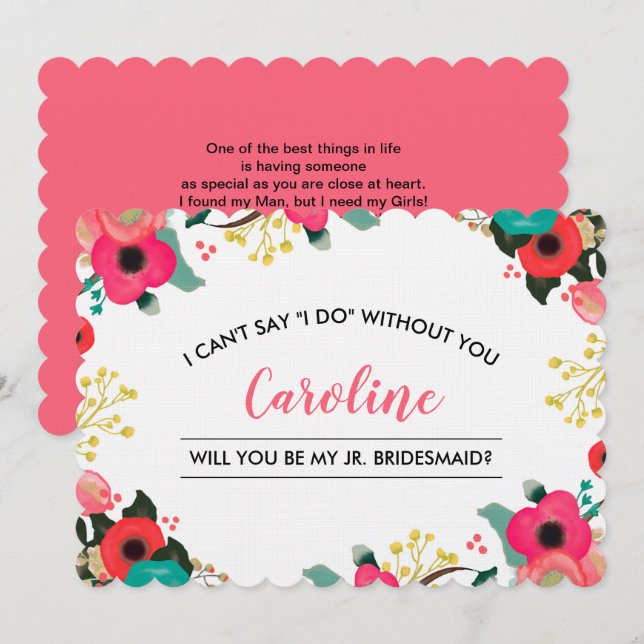 Will you be my Junior Bridesmaid? Invitation Cards (Front/Back)