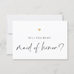 Will You Be My Maid Honour Modern Script Gold Hear Invitation