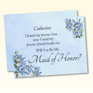 Will You Be My Maid of Honor?  Blue Peony Card