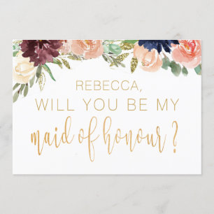 Will You Be My Maid Of Honor Burgundy Floral Invitation