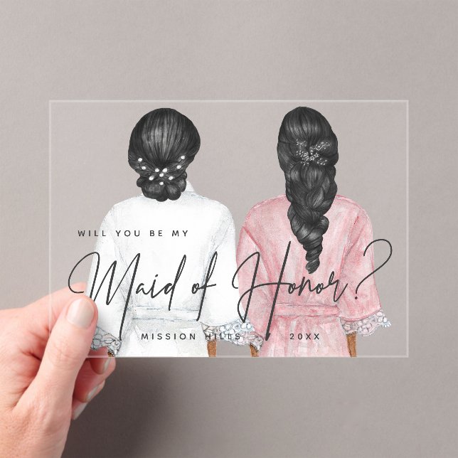Will you be my Maid of Honor? Girls in Robes Acrylic Invitations (Insitu (Handheld))