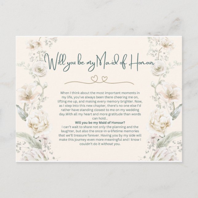 Will You Be My Maid of Honor? | Proposal Postcard (Front)