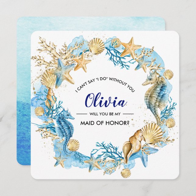 Will you be my Maid of Honour. Beach Seaside  Invitation (Front/Back)