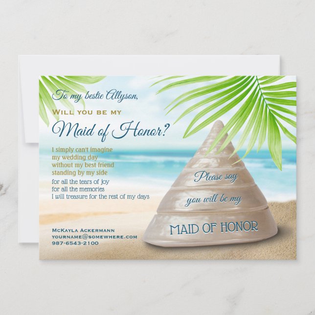 Will You Be My Maid of Honour Beach Wedding Shell Invitation (Front)