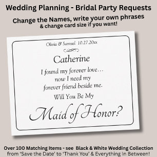 Will You Be My Maid of Honour? Black & White Card