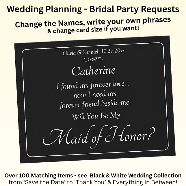 Will You Be My Maid of Honour? Black & White Card (Creator Uploaded)