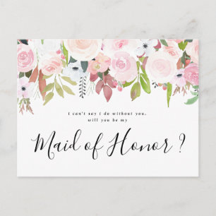 Will you be my Maid of Honour blush pink floral Invitation Postcard