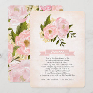 Will you be my Maid of Honour? Blush Pink Peonies Invitation