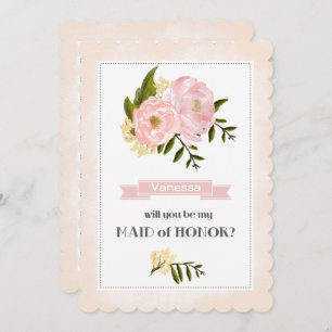 Will you be my Maid of Honour? Blush Pink Peonies Invitation
