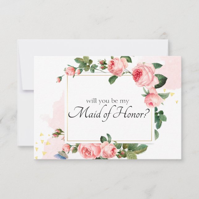 Will You Be My Maid of Honour Blushing Pink Rose (Front)