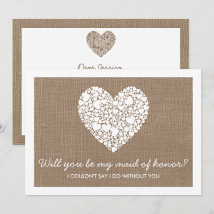 Will You Be My Maid Of Honour? Burlap Heart Card