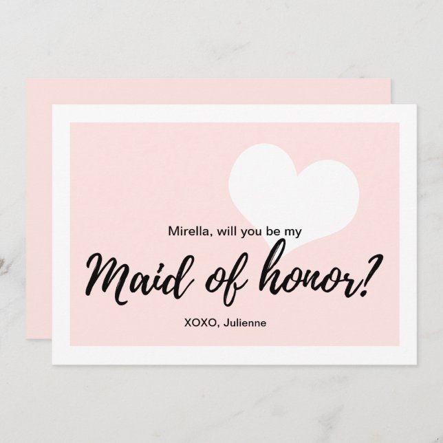 "Will you be my maid of honour" calligraphy style Invitation (Front/Back)