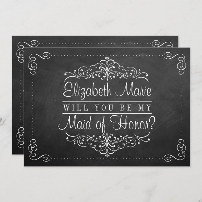 Will You Be My Maid Of Honour? Chalkboard Cards (Front/Back)