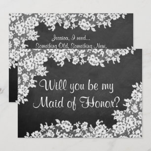 Will You Be My Maid of Honour? Chalkboard & Lace Invitation