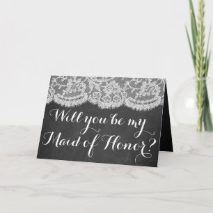 Will You Be My Maid of Honour? Chalkboard & Lace Invitation