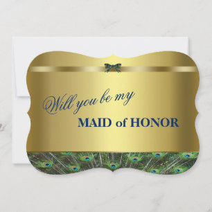 Will You Be My Maid of Honour? Custom Gold Peacock Invitation