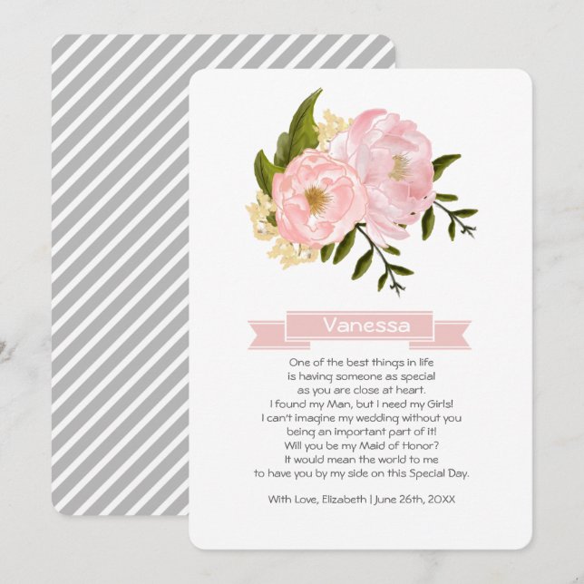 Will you be my Maid of Honour? Custom Invitations (Front/Back)