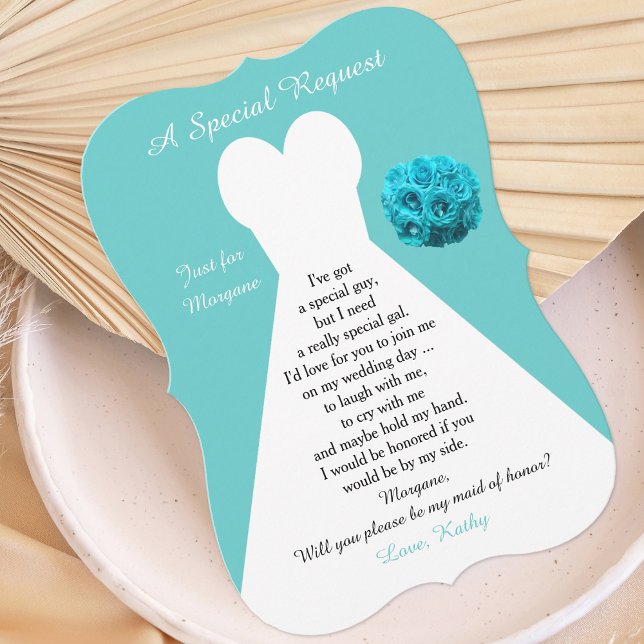 Will You Be My Maid of Honour Dress with Roses Aqu Invitation (Creator Uploaded)
