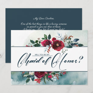 Will you be my Maid of Honour Dusty Blue   Burgund Invitation