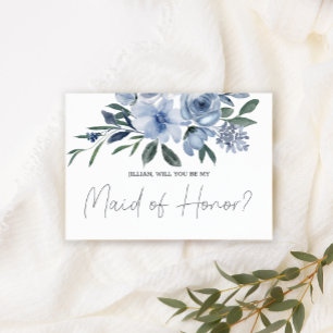 Will You Be My Maid of Honour Dusty Blue Flowers