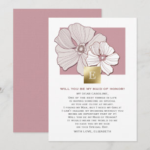 Will you be my Maid of Honour? Dusty Rose Floral Invitation