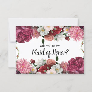 Will You Be My Maid of Honour Elegant Burgundy Flo
