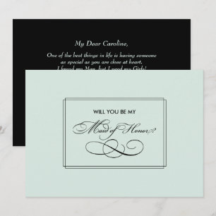Will you be my Maid of Honour? Elegant Mint Black  Invitation