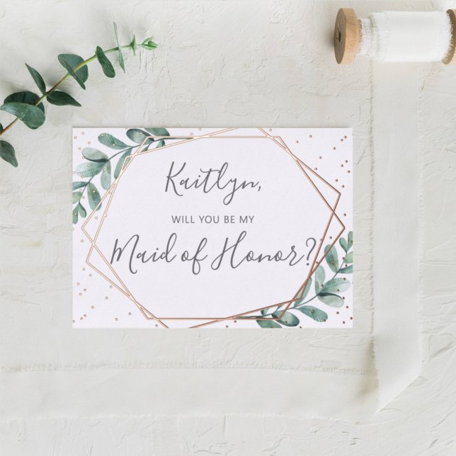 Will You Be My Maid Of Honour Eucalyptus Geometric (Creator Uploaded)