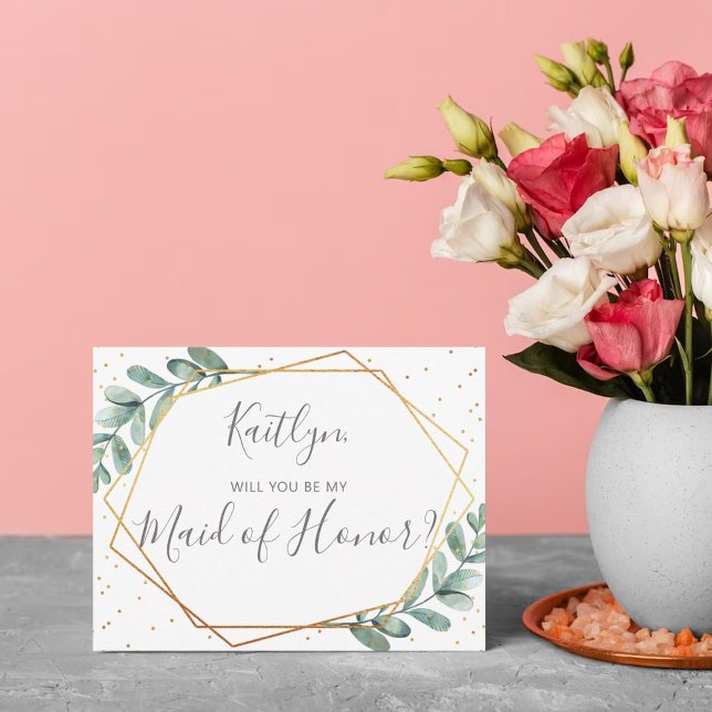 Will You Be My Maid Of Honour Eucalyptus Geometric (Creator Uploaded)