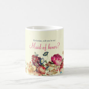 Will you Be my Maid of honour Floral Vintage Coffee Mug