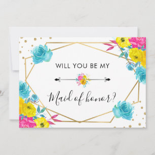 Will You Be My Maid of Honour Flowers Wedding Invitation
