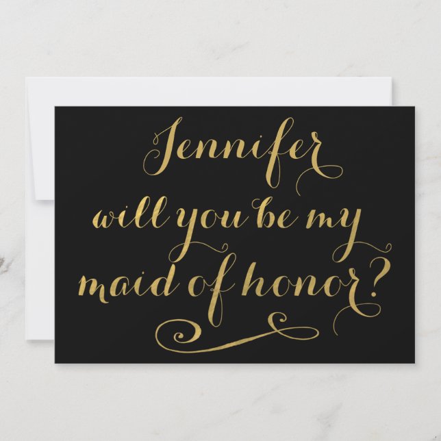 Will You Be My Maid of Honour Gold Calligraphy Invitation (Front)